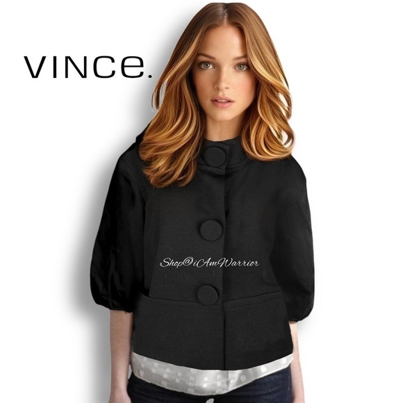 Vince RARE wool pleat-bubble sleeve cropped snap button jacket *shop@iamwarrior - Picture 1 of 13